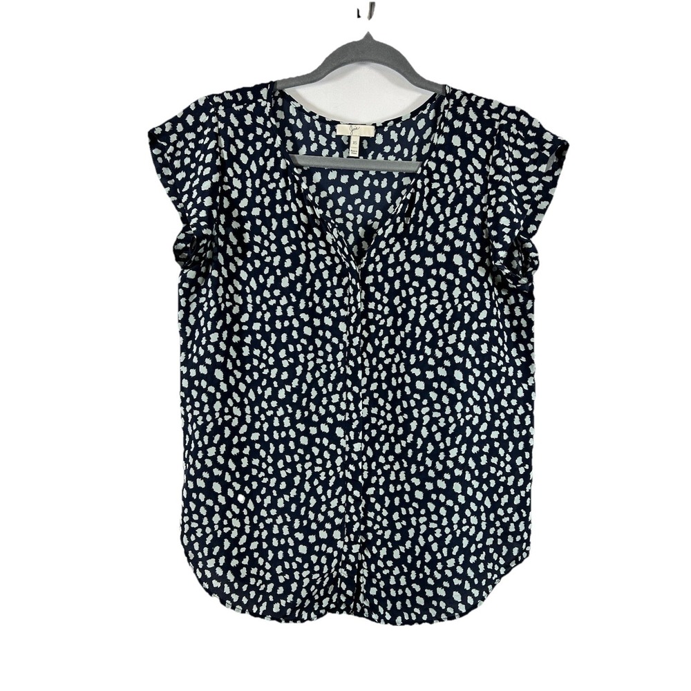 Joie 100% Silk Blouse XS Navy Blue Spotted Quiet Luxury Whimsigoth Cottagecore